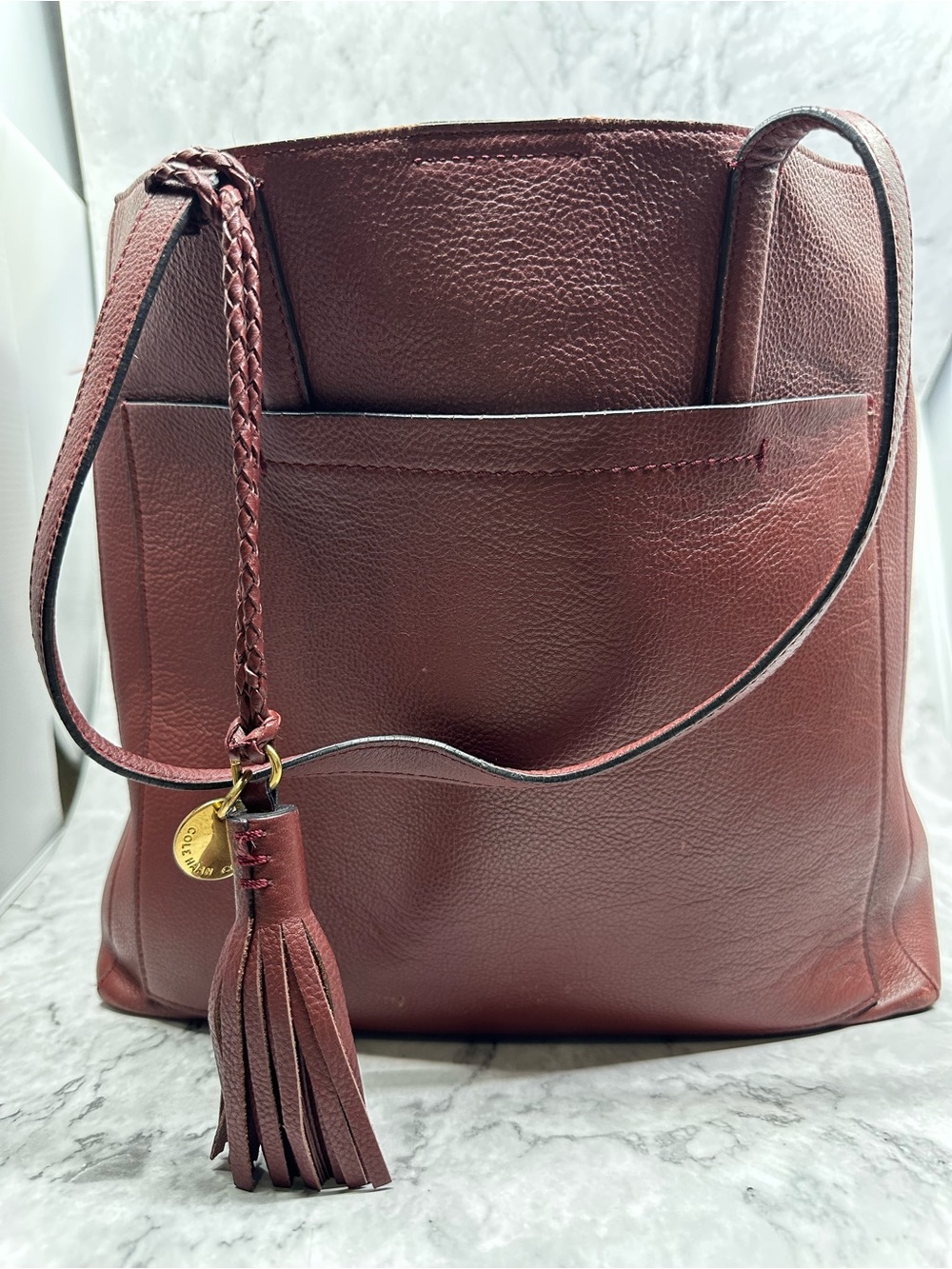 Cole Haan Rust Brown Leather Tote with Tassel - Picture 8 of 12